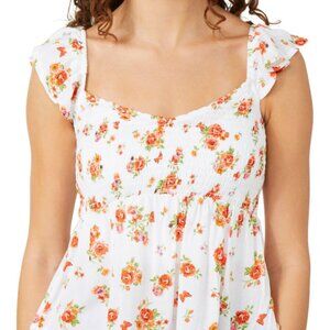 NWT Jolie & Joy Floral Print Smocked Ruffled cropped top 100% Rayon Sz L (GG261)